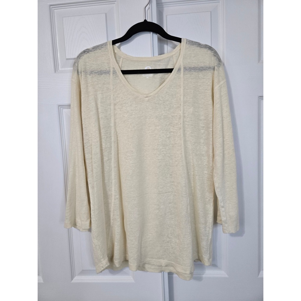 Overland Cream Linen V-Neck 3/4 Sleeve Seam Detail Tunic Top Size M